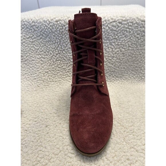 Diba Blake Suede Leather Bootie Burgundy Ankle Boot Lace Up Wedges Size 6 - Picture 2 of 7